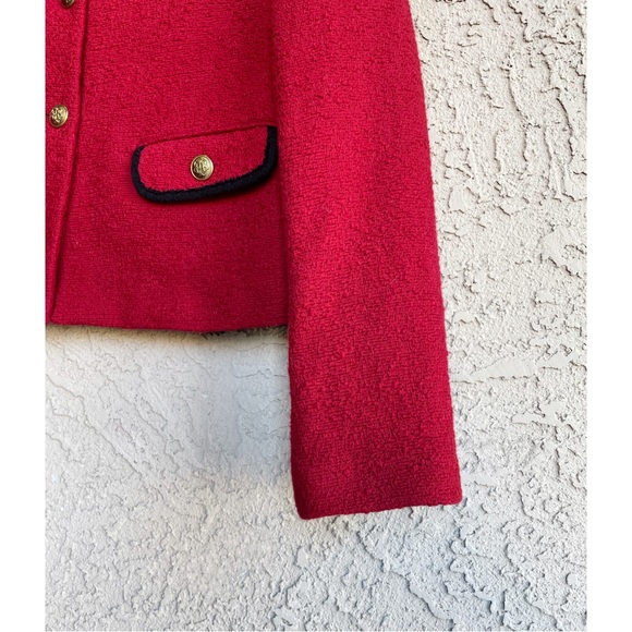 ZARA Red Boucle Textured Blazer Jacket w/ Detachable White Cuffs NWT *Flawed - Picture 14 of 16